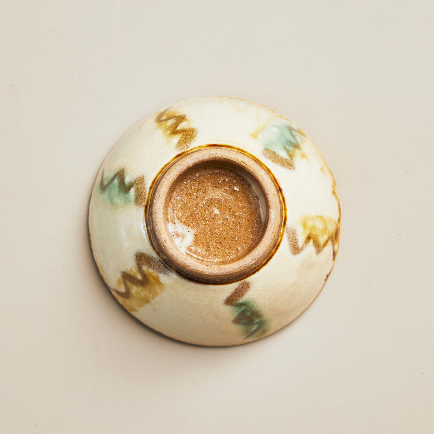 小代焼 ふもと窯 井上亮我 飯碗【指描き・緑、黄】