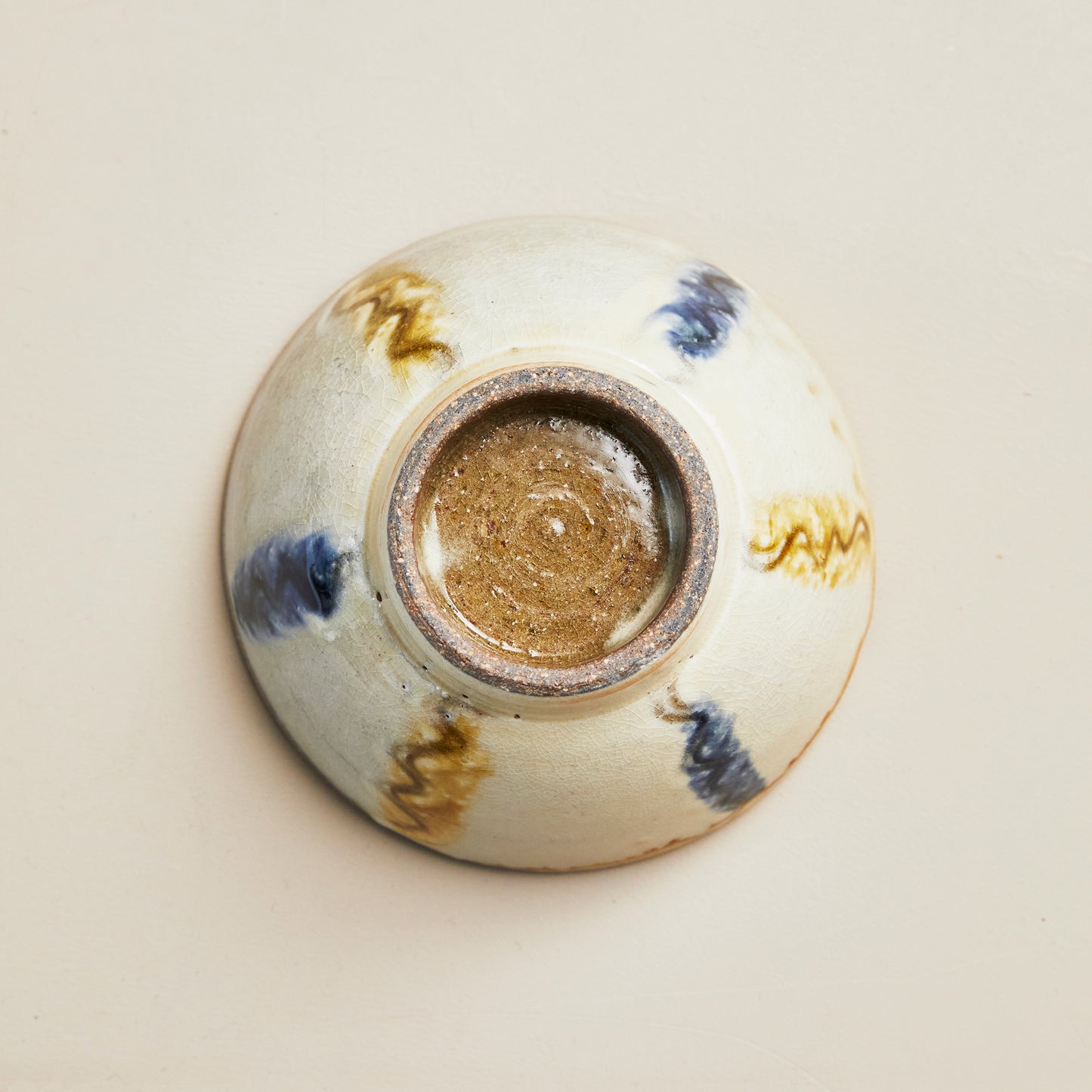 小代焼 ふもと窯 井上亮我 飯碗【指描き・青、黄】