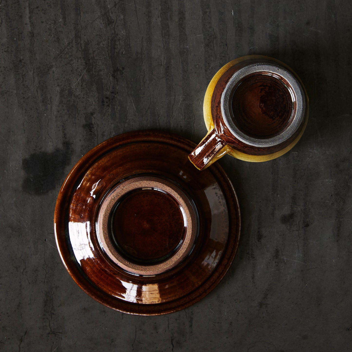 小石原焼 太田哲三窯 コーヒーカップ(皿付き)【飴 掛け分け】