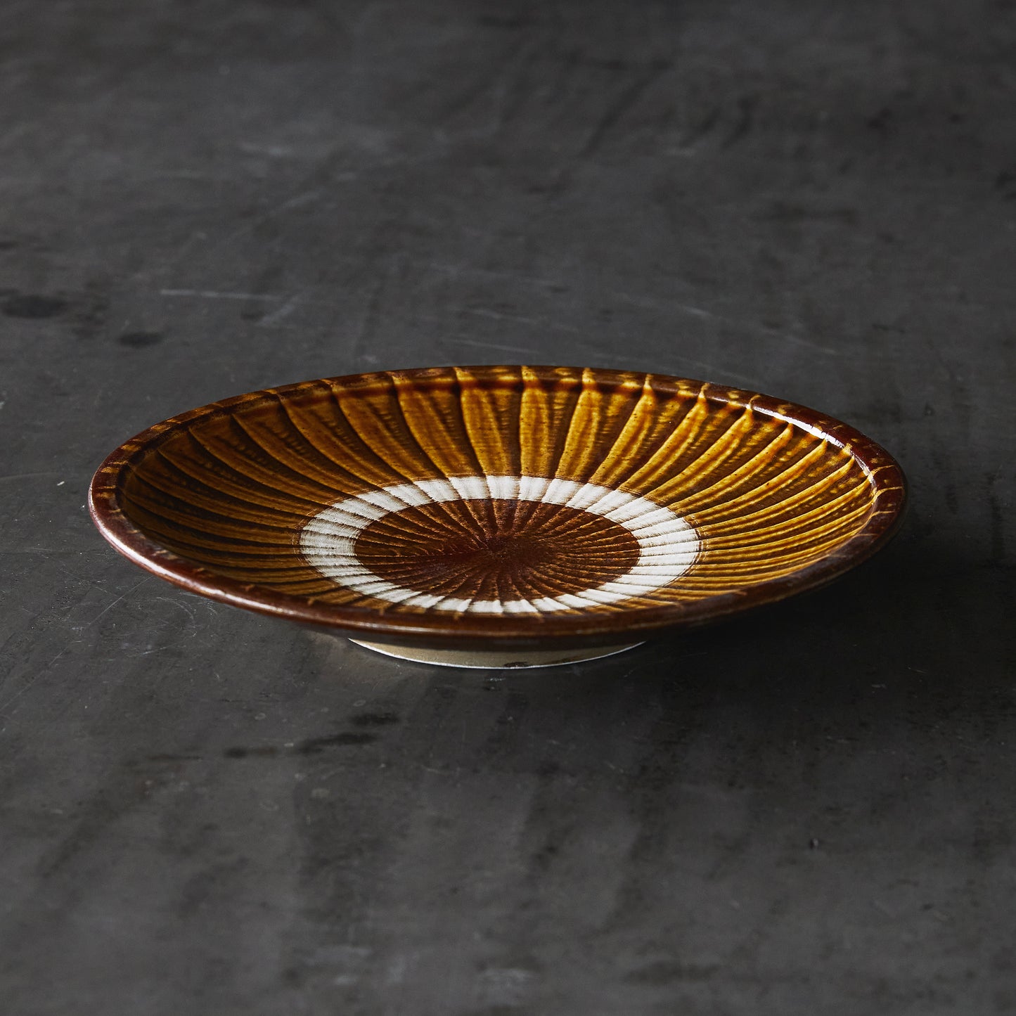 小鹿田焼(坂本拓磨)7寸皿 黄 刷毛目