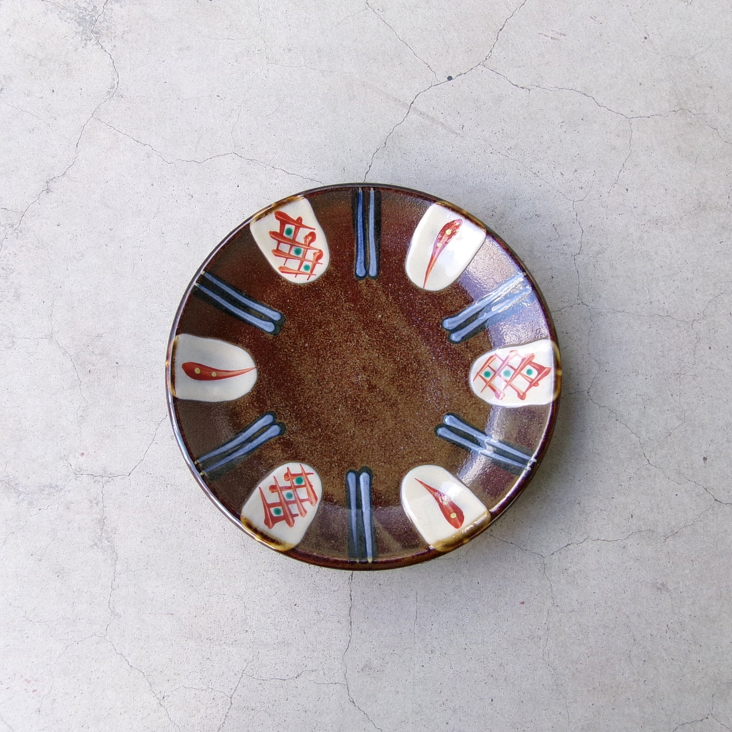 壺屋焼 陶眞窯 5寸皿【赤絵刷毛目】