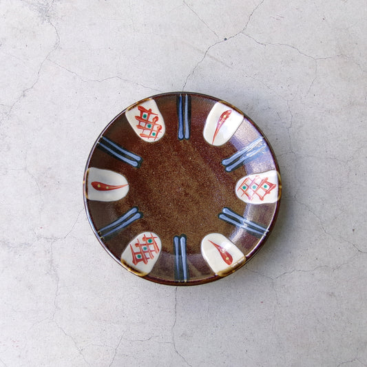 壺屋焼 陶眞窯 5寸皿【赤絵刷毛目】